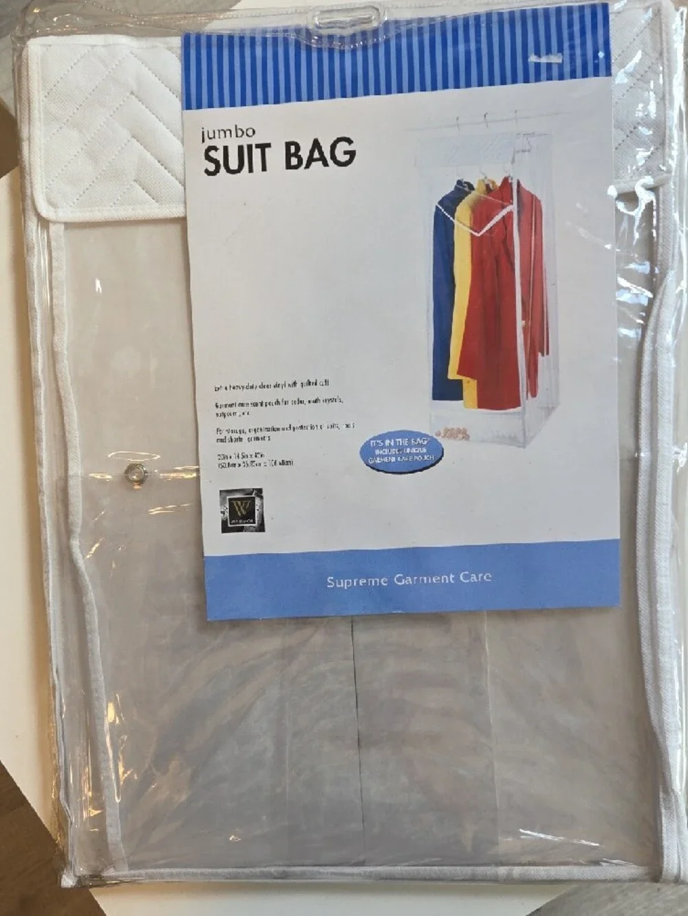 Extra Heavy Duty Clear Vinyl Garment Bag with White Quilted Trim